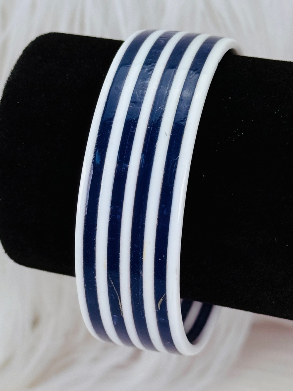 Vintage Navy and White Striped Bangle Cuff Bracelet